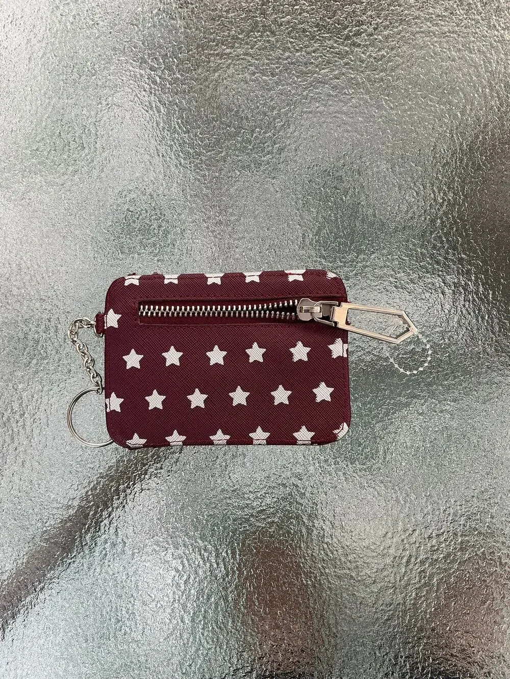Maroon Silver Star Keychain Card Wallet